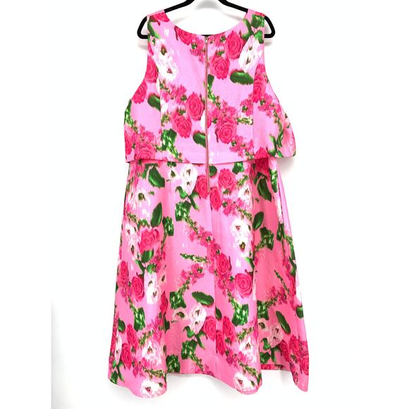 Maison Tara Ophelia Midi Dress Womens Size 20W Popover Bodice Pink Green Floral - Picture 2 of 6